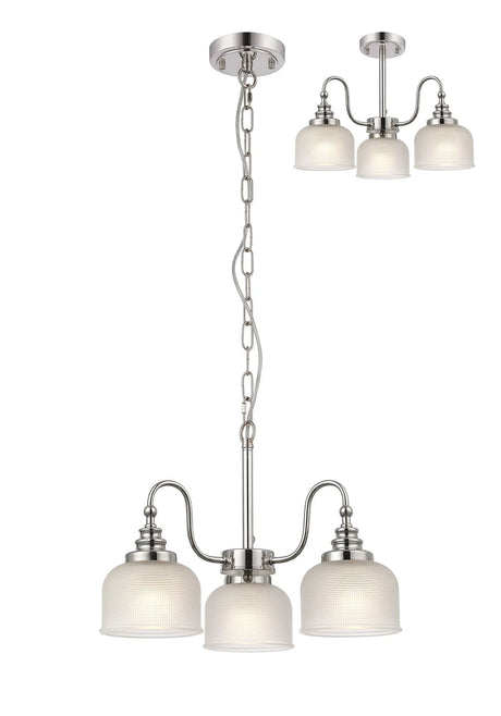 Gray Semi Flush/Pendant, 3 Light E27, Polished Nickel/Frosted Glass