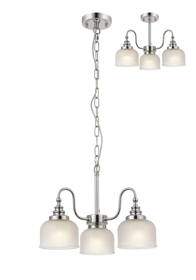 Gray Semi Flush/Pendant, 3 Light E27, Polished Nickel/Frosted Glass