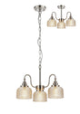 Gray Semi Flush/Pendant, 3 Light E27, Satin Nickel/Amber Glass