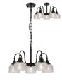 Gray Semi Flush/Pendant, 5 Light E27, Satin Black/Clear Glass