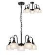 Gray Semi Flush/Pendant, 5 Light E27, Satin Black/Frosted Glass