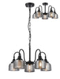 Gray Semi Flush/Pendant, 5 Light E27, Satin Black/Smoke Glass