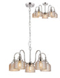 Gray Semi Flush/Pendant, 5 Light E27, Polished Nickel/Amber Glass
