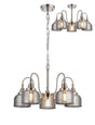 Gray Semi Flush/Pendant, 5 Light E27, Satin Nickel/Smoke Glass