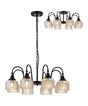 Gray Semi Flush/Pendant, 8 Light E27, Satin Black/Amber Glass