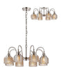 Gray Semi Flush/Pendant, 8 Light E27, Satin Nickel/Amber Glass