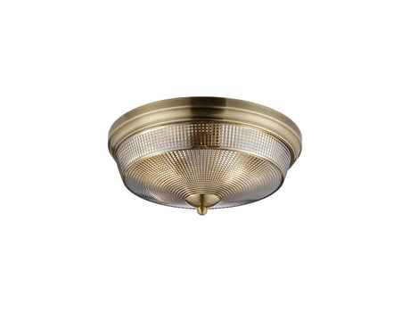 Gray 2 Light E27 Flush Ceiling Light, Antique Brass/Smoke Glass