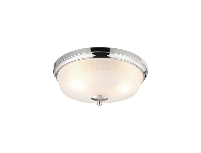 Gray 2 Light E27 Flush Ceiling Light, Polished Nickel/Frosted Glass