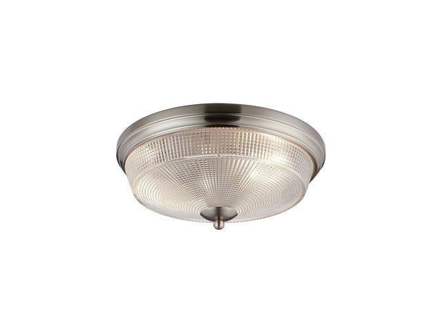 Gray 2 Light E27 Flush Ceiling Light, Satin Nickel/Clear Glass