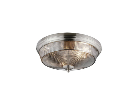 Gray 2 Light E27 Flush Ceiling Light, Satin Nickel/Smoke Glass