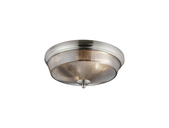 Gray 2 Light E27 Flush Ceiling Light, Satin Nickel/Smoke Glass