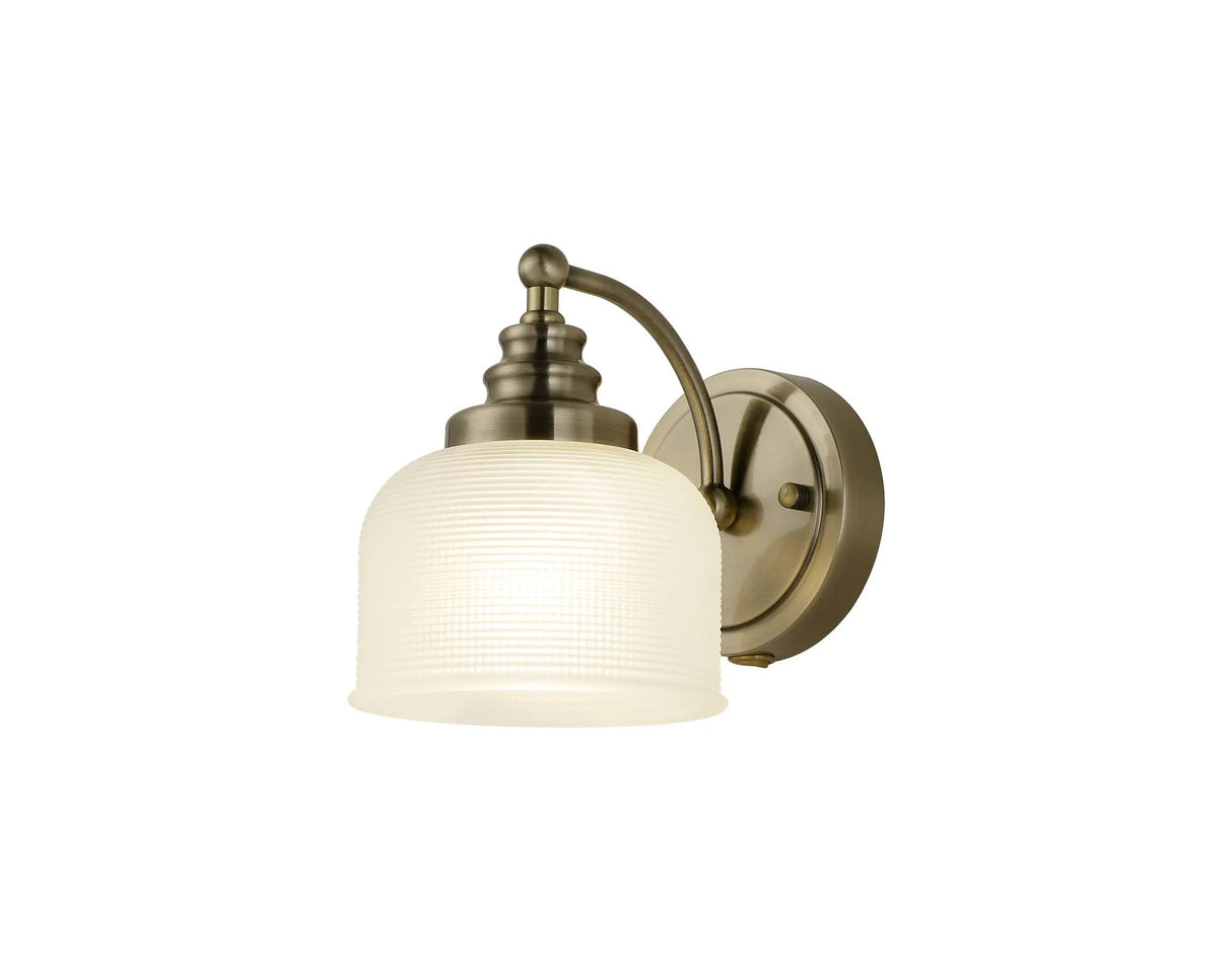 Gray Switched Wall Light, 1 Light E27 Antique Brass/Frosted Glass