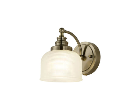 Gray Switched Wall Light, 1 Light E27 Antique Brass/Frosted Glass