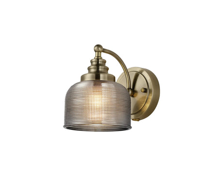 Gray Switched Wall Light, 1 Light E27 Antique Brass/Smoke Glass