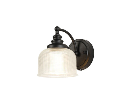 Gray Switched Wall Light, 1 Light E27 Satin Black/Clear Glass