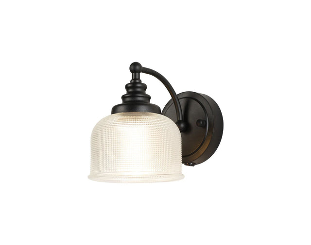 Gray Switched Wall Light, 1 Light E27 Satin Black/Clear Glass