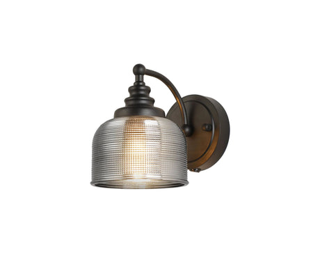 Gray Switched Wall Light, 1 Light E27 Satin Black/Smoke Glass