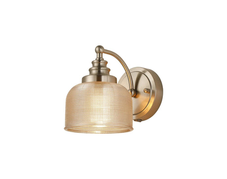 Gray Switched Wall Light, 1 Light E27 Satin Nickel/Amber Glass