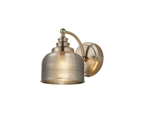 Gray Switched Wall Light, 1 Light E27 Satin Nickel/Smoke Glass