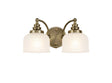 Gray Switched Double Wall Light, 2 Light E27 Antique Brass/Frosted Glass