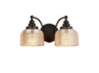 Gray Switched Double Wall Light, 2 Light E27 Satin Black/Amber Glass