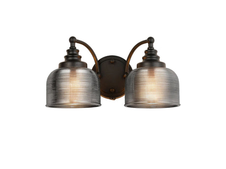 Gray Switched Double Wall Light, 2 Light E27 Satin Black/Smoke Glass