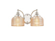 Gray Switched Double Wall Light, 2 Light E27 Polished Nickel/Amber Glass