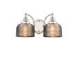 Gray Switched Double Wall Light, 2 Light E27 Polished Nickel/Smoke Glass