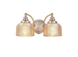 Gray Switched Double Wall Light, 2 Light E27 Satin Nickel/Amber Glass
