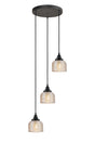 Gray 3 Light Round Pendant, E27 Satin Black/Prismatic Dome Glass, Amber