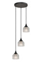 Gray 3 Light Round Pendant, E27 Satin Black/Prismatic Dome Glass, Clear