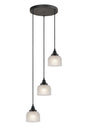 Gray 3 Light Round Pendant, E27, Satin Black/Prismatic Dome Glass, Frosted