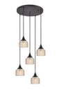 Gray 5 Light Round Pendant, E27, Satin Black/Prismatic Dome Glass, Amber
