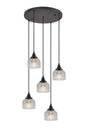 Gray 5 Light Round Pendant, E27, Satin Black/Prismatic Dome Glass, Clear