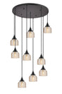 Gray 9 Light Round Pendant, E27, Satin Black/Prismatic Dome Glass, Amber