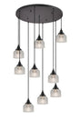 Gray 9 Light Round Pendant, E27, Satin Black/Prismatic Dome Glass, Clear