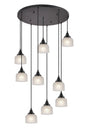 Gray 9 Light Round Pendant, E27, Satin Black/Prismatic Dome Glass, Frosted