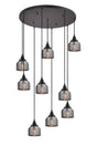 Gray 9 Light Round Pendant, E27, Satin Black/Prismatic Dome Glass, Smoke