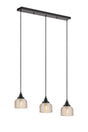 Gray 3 Light Linear Pendant, E27, Satin Black/Prismatic Dome Glass, Amber