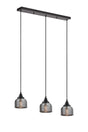 Gray 3 Light Linear Pendant, E27, Satin Black/Prismatic Dome Glass, Smoke