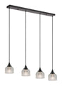 Gray 4 Light Linear Pendant, E27, Satin Black/Prismatic Dome Glass, Clear