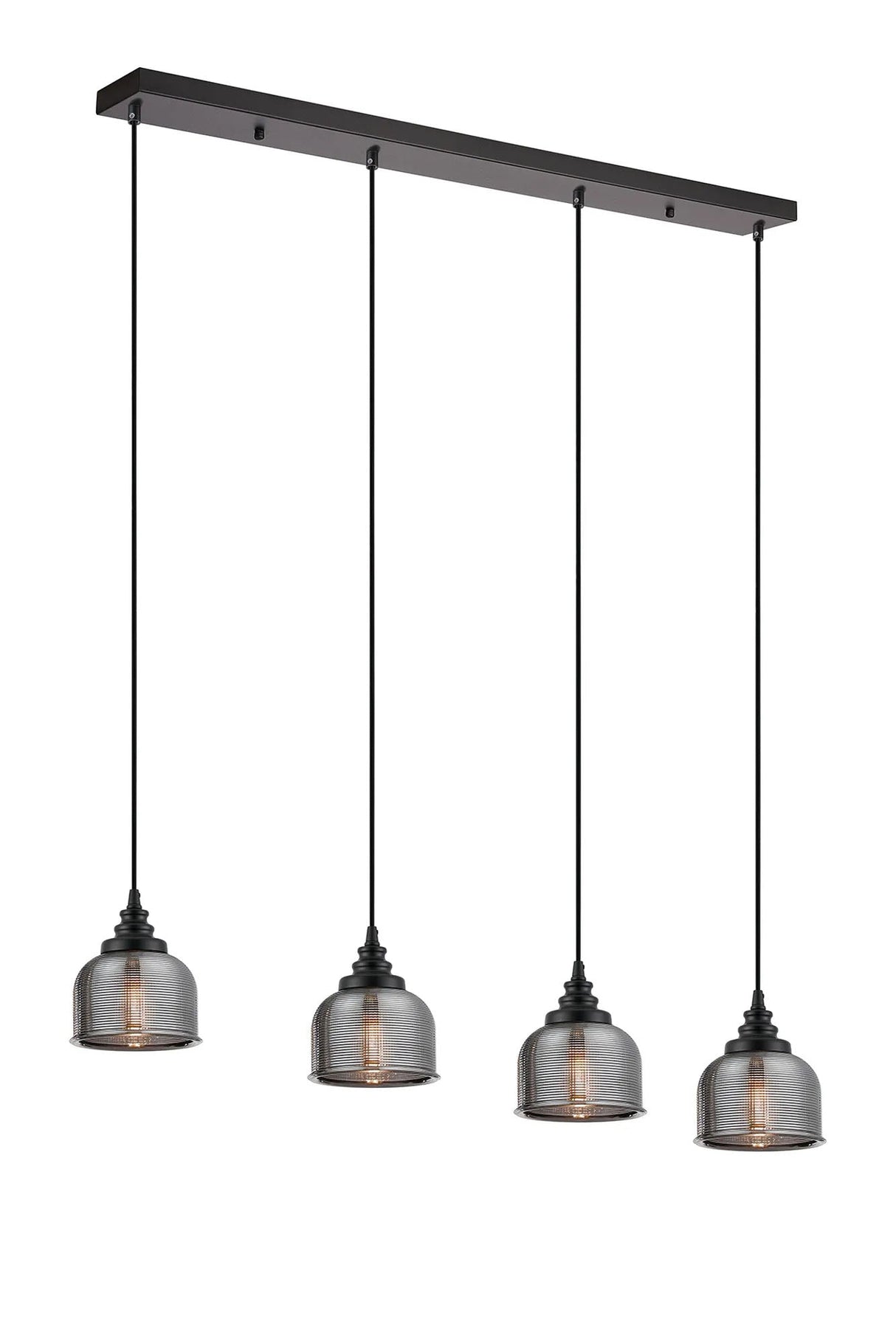 Gray 4 Light Linear Pendant, E27, Satin Black/Prismatic Dome Glass, Smoke