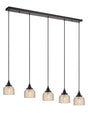 Gray 5 Light Linear Pendant, E27, Satin Black/Prismatic Dome Glass, Amber