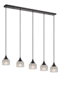 Gray 5 Light Linear Pendant, E27, Satin Black/Prismatic Dome Glass, Clear