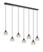 Gray 7 Light Linear Pendant, E27, Satin Black/Prismatic Dome Glass, Clear