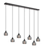 Gray 7 Light Linear Pendant, E27, Satin Black/Prismatic Dome Glass, Smoke