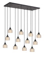 Gray 12 Light Rectangular Pendant, E27, Satin Black/Prismatic Dome Glass, Amber