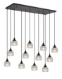 Gray 12 Light Rectangular Pendant, E27, Satin Black/Prismatic Dome Glass, Clear