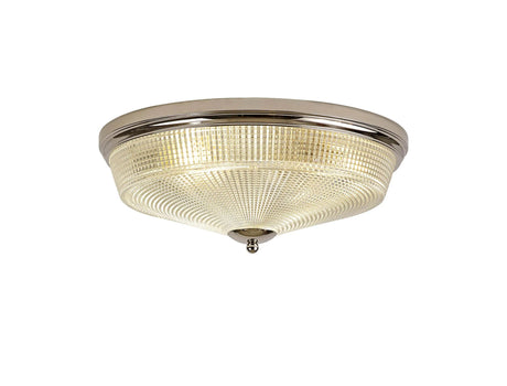 Gray 3 x E27 Flush Ceiling Light, Polished Nickel/Prismatic Glass