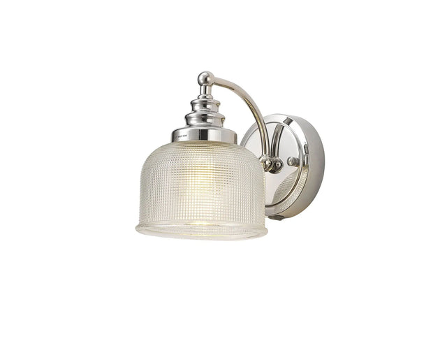Gray Switched Wall Light, 1 x E27 Polished Nickel/Prismatic Glass